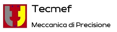 Logo aziendale formato da un'immagine che rappresenta due lettere speculari con colori: rosso, giallo grigio e blu; scritta riportante nome dell'azienda (tecmef) e il motto: meccanica di Precisione
